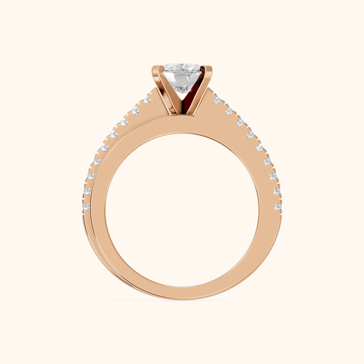 Edith Criss Cross Pavé Cushion Diamond Engagement Ring in Rose Gold - FingerView.webp