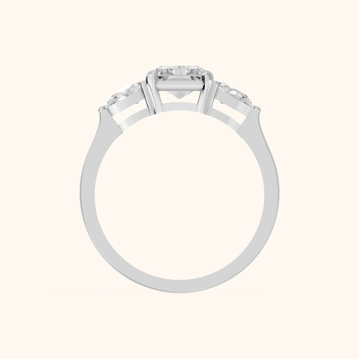 Grace Three Stone Radiant Diamond Engagement Ring in Silver - FingerView