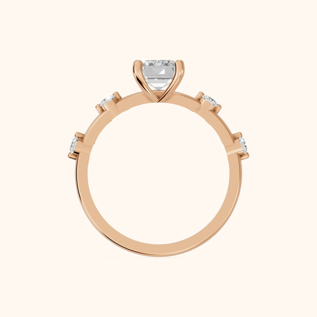 Elena Radiance Solitaire Emerald Diamond Engagement Ring in Rose Gold - FingerView