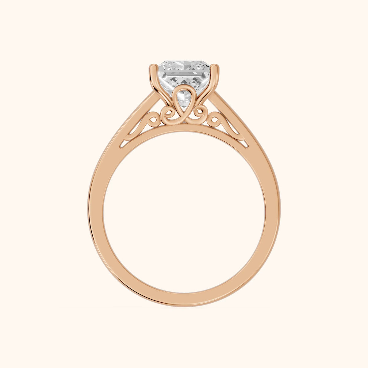 Iris Vintage Princess Diamond Engagement Ring in Rose Gold - FingerView