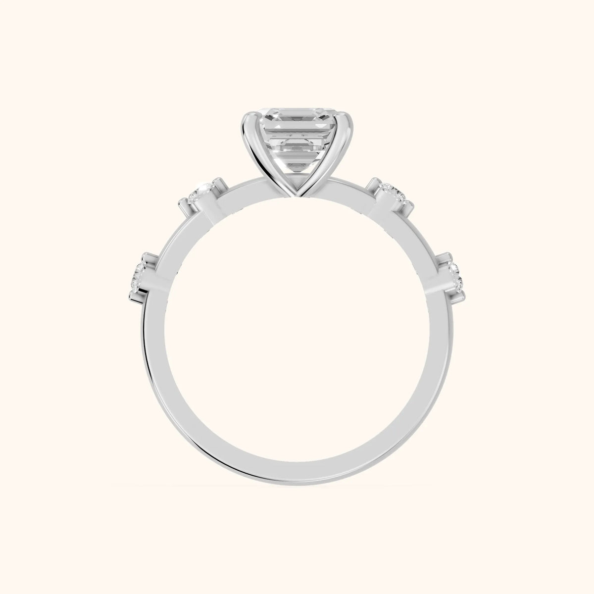 Elena Radiance Solitaire Asscher Diamond Engagement Ring in Silver - FingerView