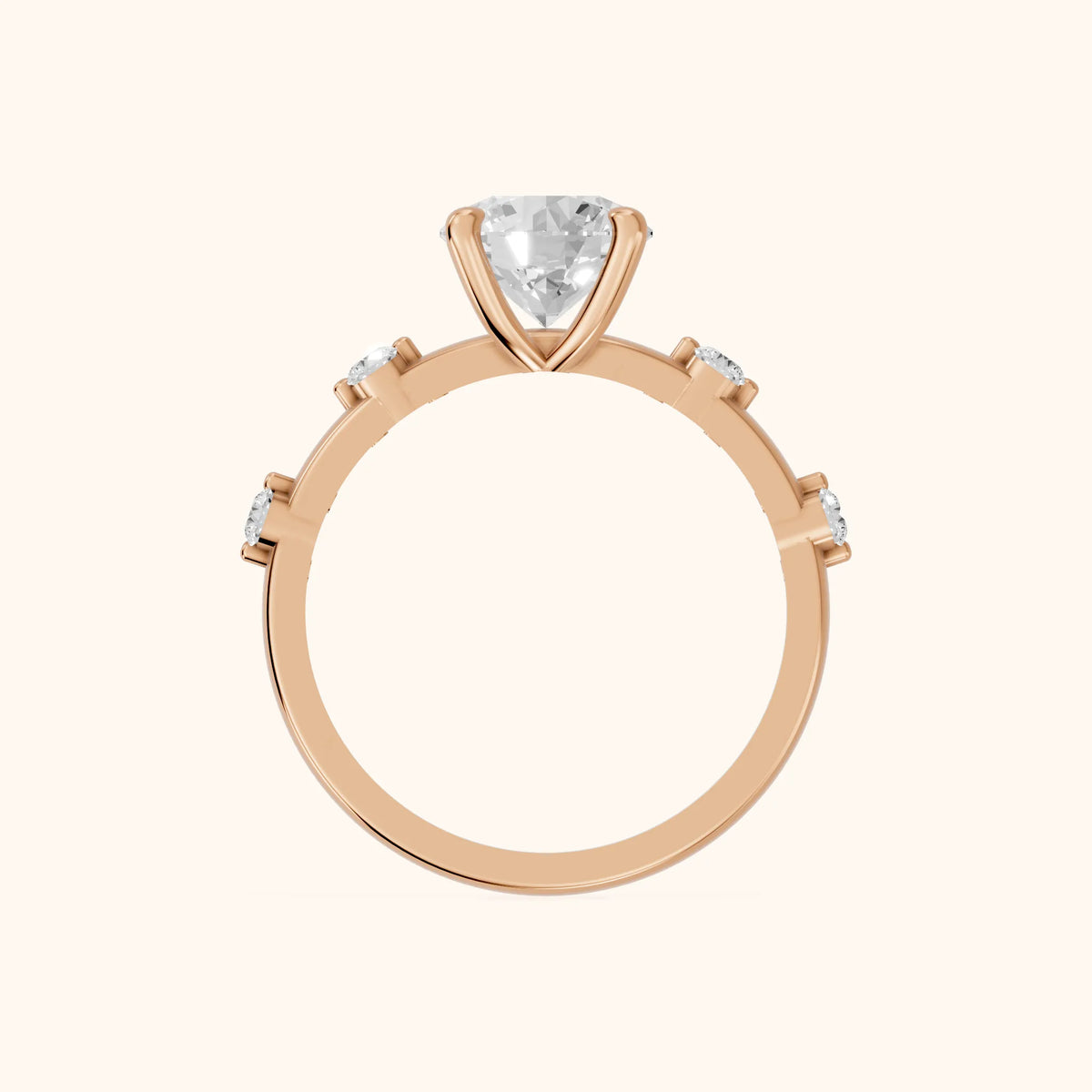 Elena Radiance Solitaire Round Diamond Engagement Ring in Rose Gold - FingerView