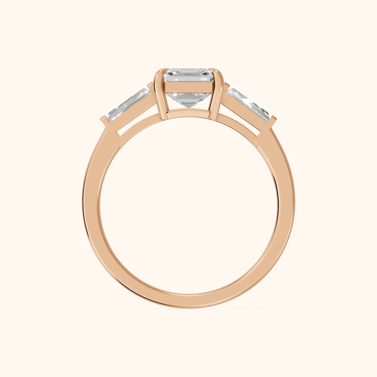 Winnie Three-Stone Asscher Diamond Engagement Ring in Rose Gold - FingerView.webp