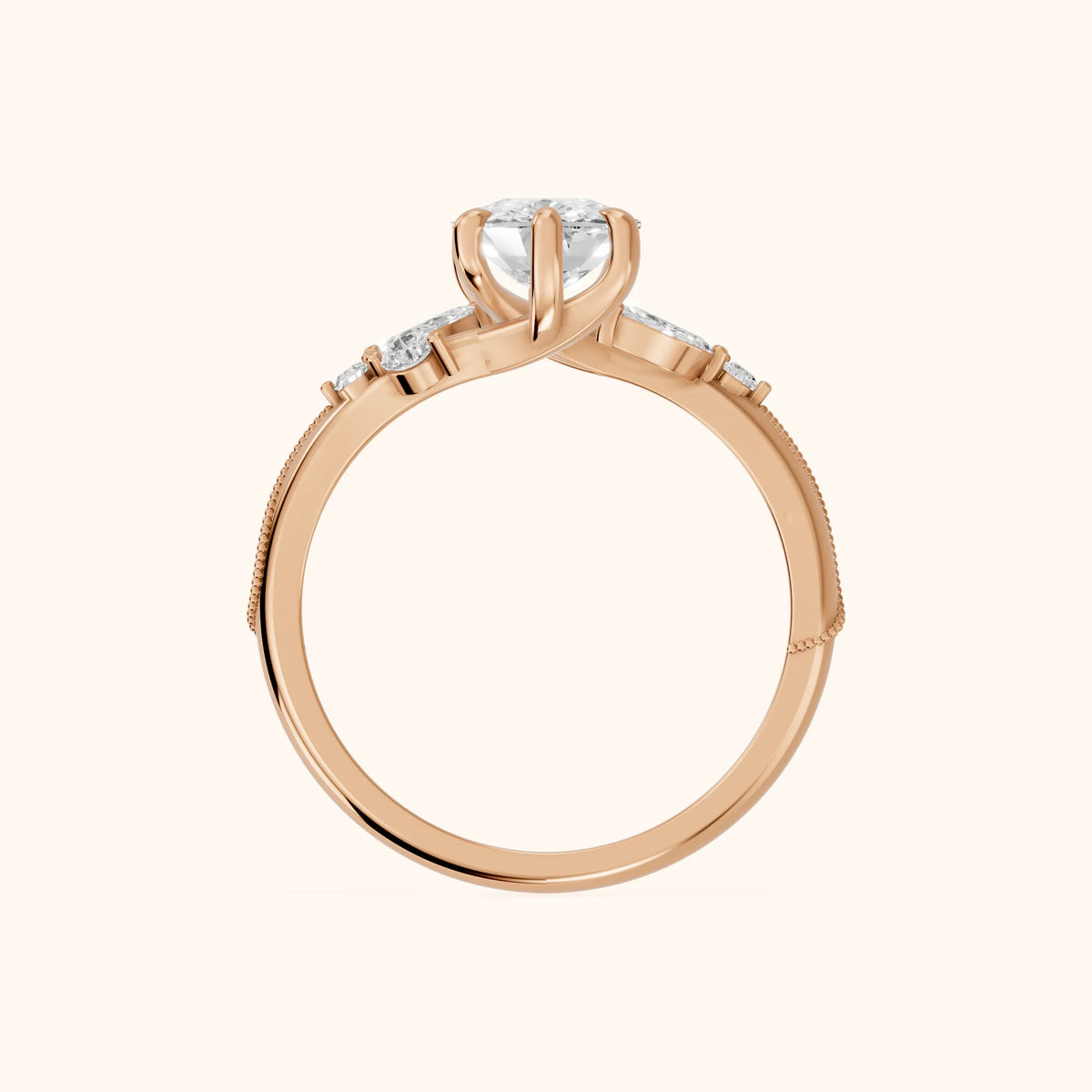 Joanna Milgrain Twist Cushion Diamond Engagement Ring in Rose Gold - FingerView.webp