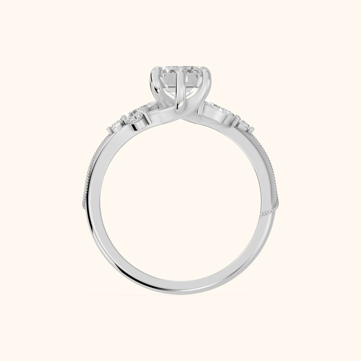 Joanna Milgrain Twist Emerald Diamond Engagement Ring in Platinum - FingerView.webp