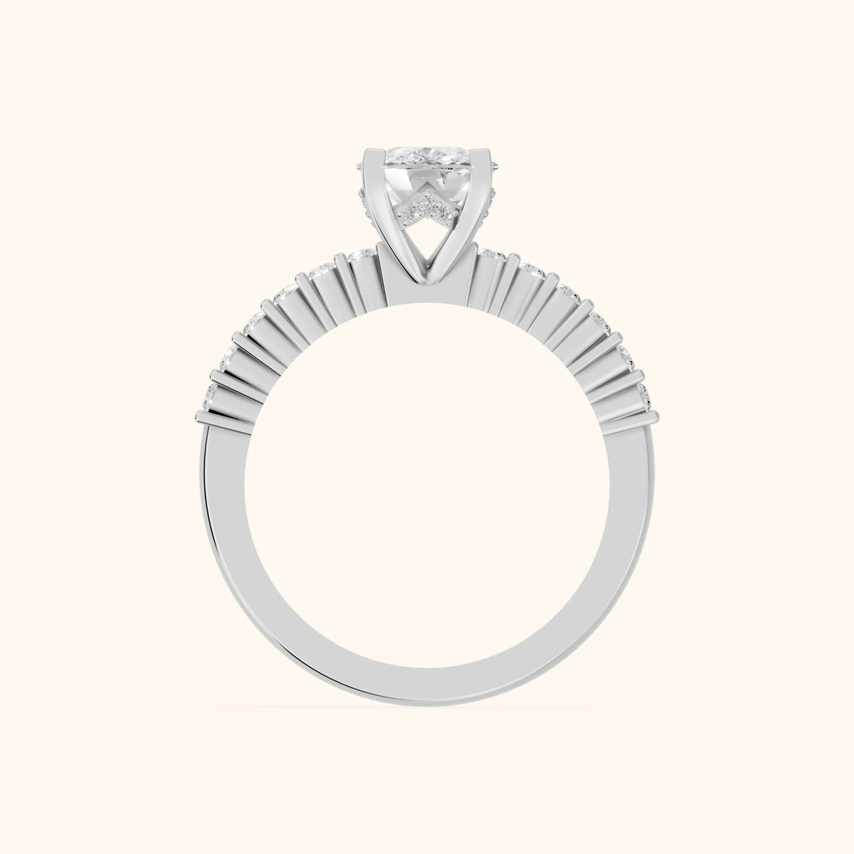 Honor Sidestone Cushion Diamond Engagement Ring in Silver - FingerView.webp