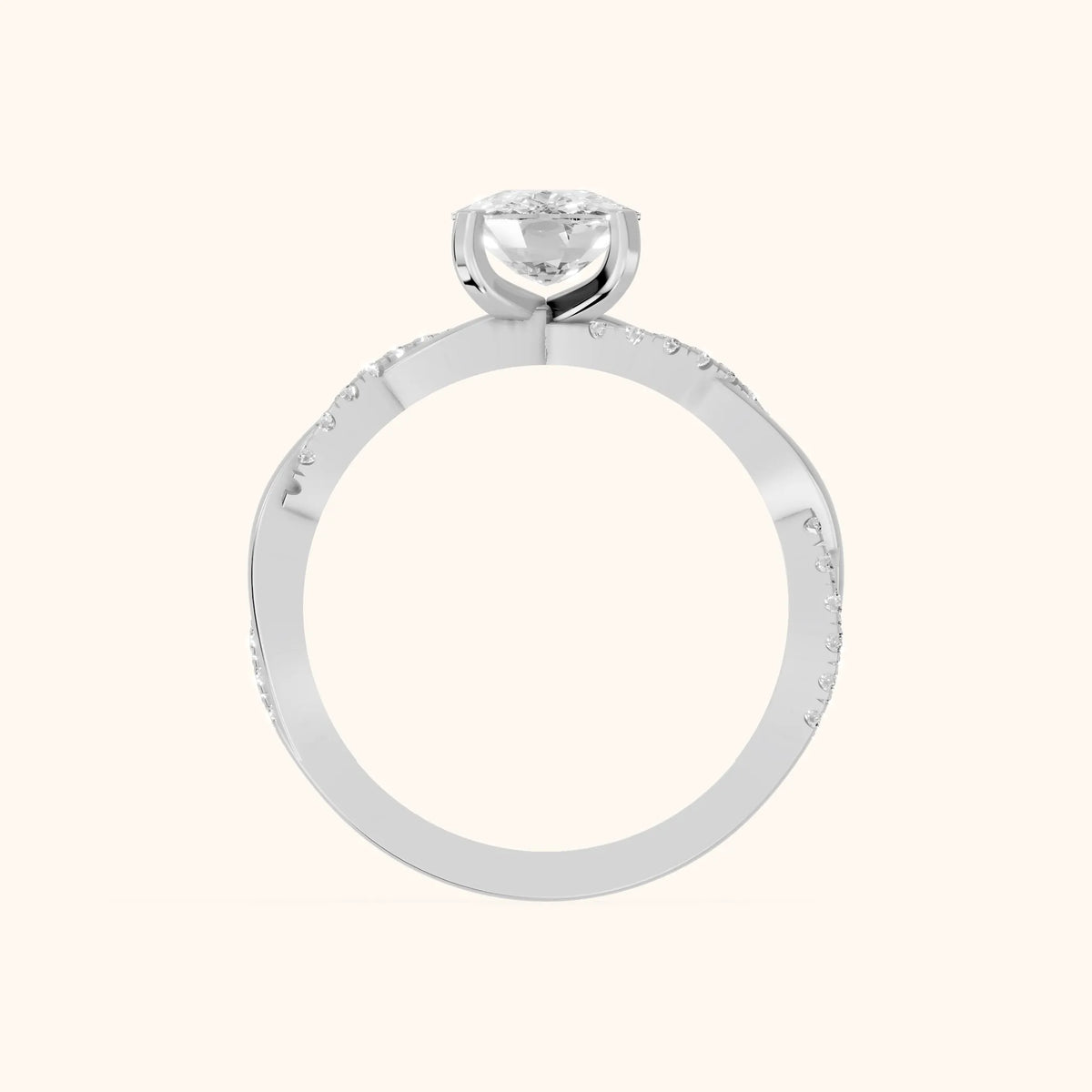 Twisted Side Stone Cushion Diamond Engagement Ring in Silver - FingerView