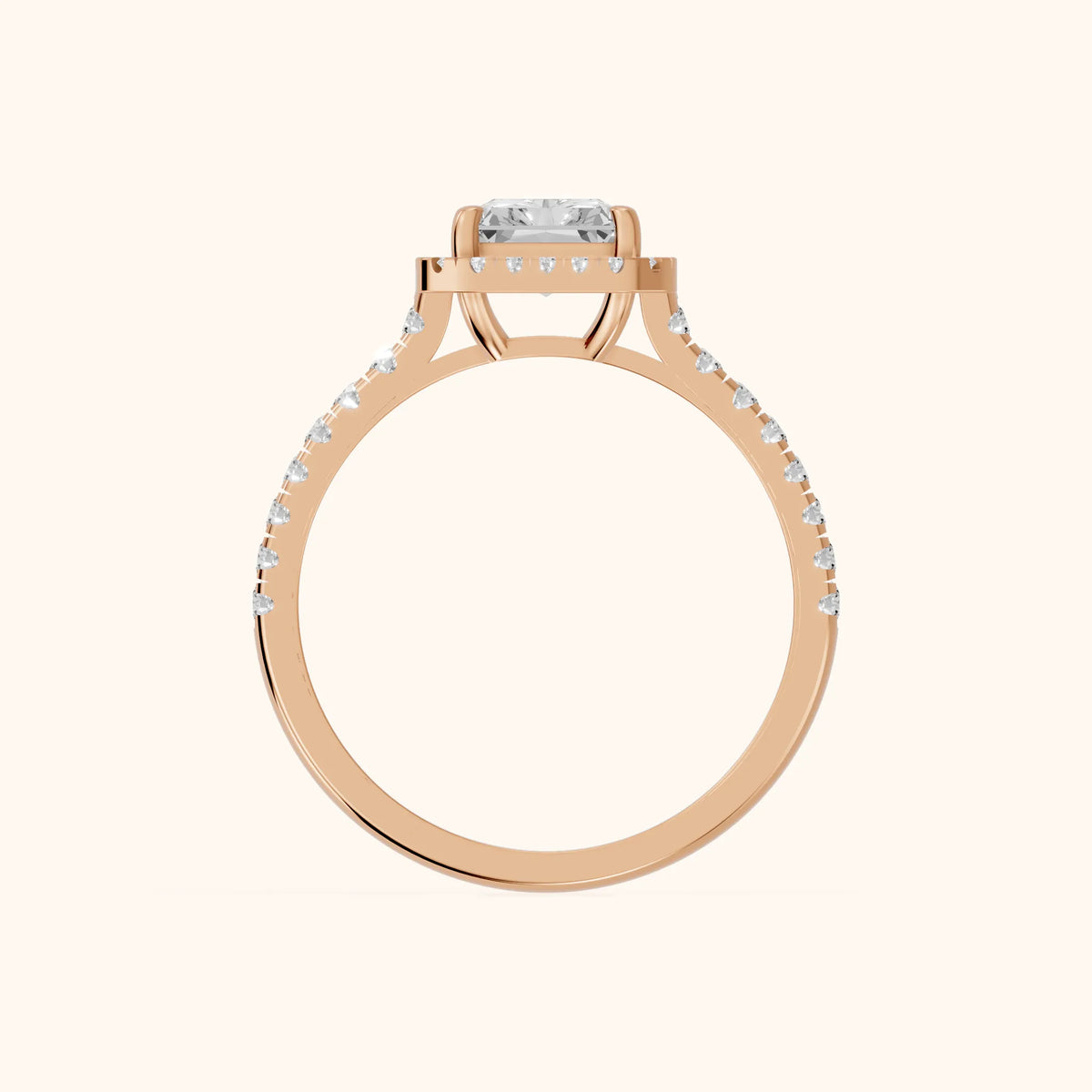 Mabel Halo French Pavé Radiant Diamond Engagement Ring in Rose Gold - FingerView.webp