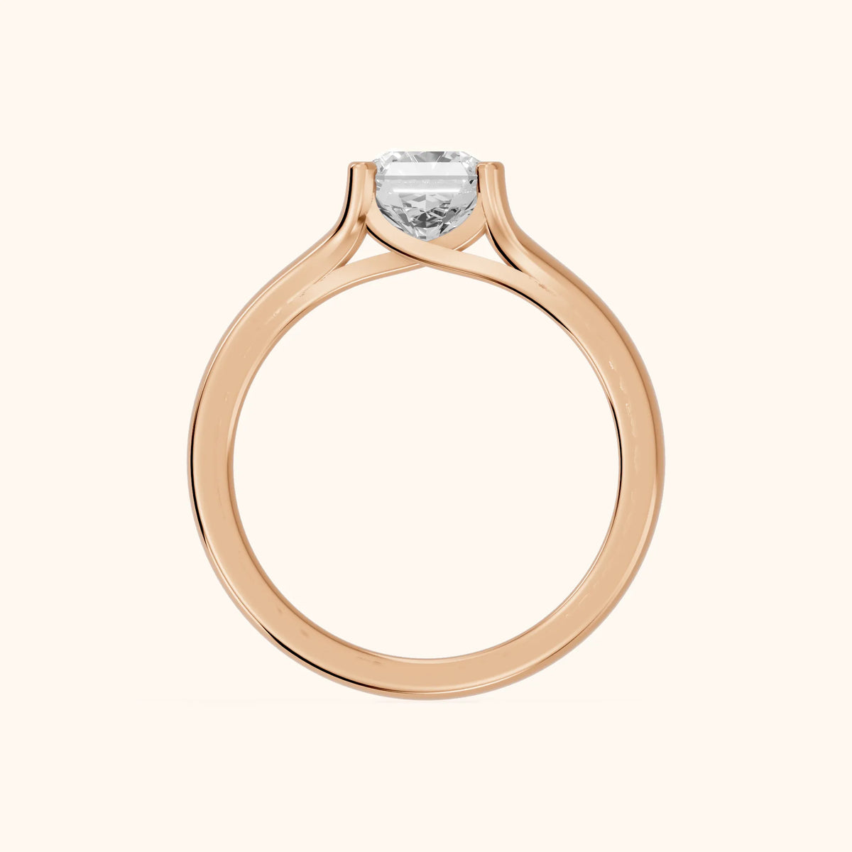 Nell Split Shank Solitaire Asscher Diamond Engagement Ring in Rose Gold - FingerView.webp