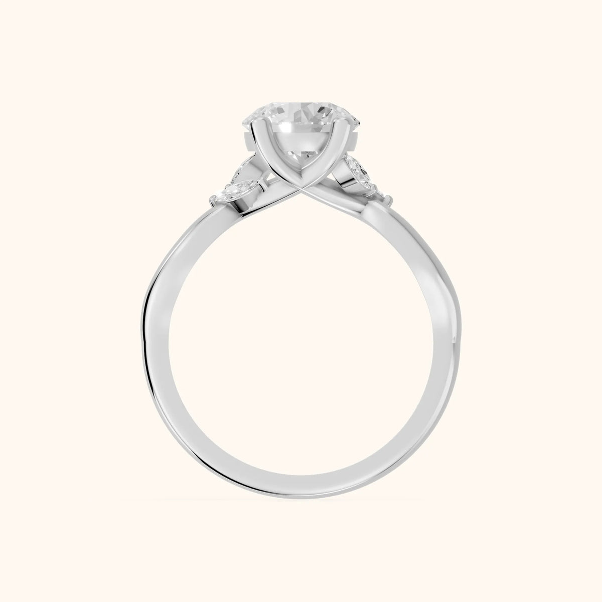 Luna Glow Twisted Round Diamond Engagement Ring in White Gold - FingerView