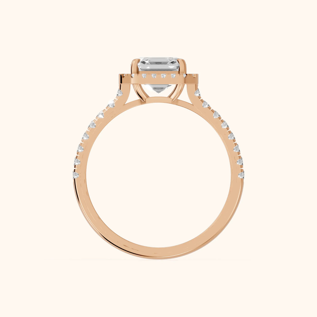 Mabel Halo French Pavé Asscher Diamond Engagement Ring in Rose Gold - FingerView.webp