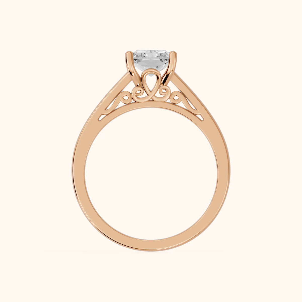 Iris Vintage Radiant Diamond Engagement Ring in Rose Gold - FingerView