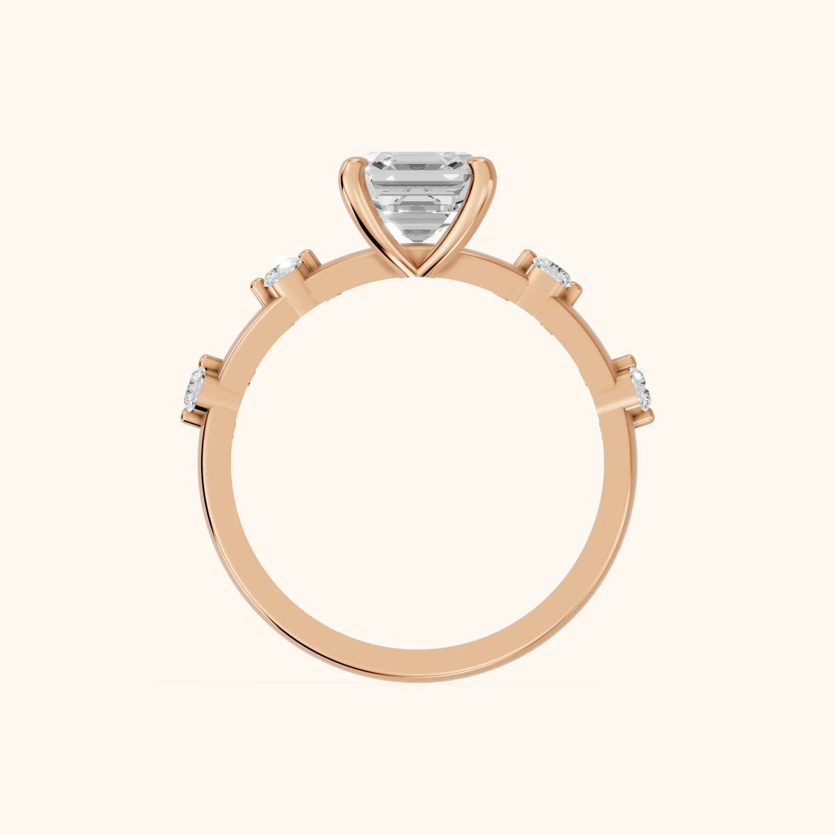 Elena Radiance Solitaire Asscher Diamond Engagement Ring in Rose Gold - FingerView