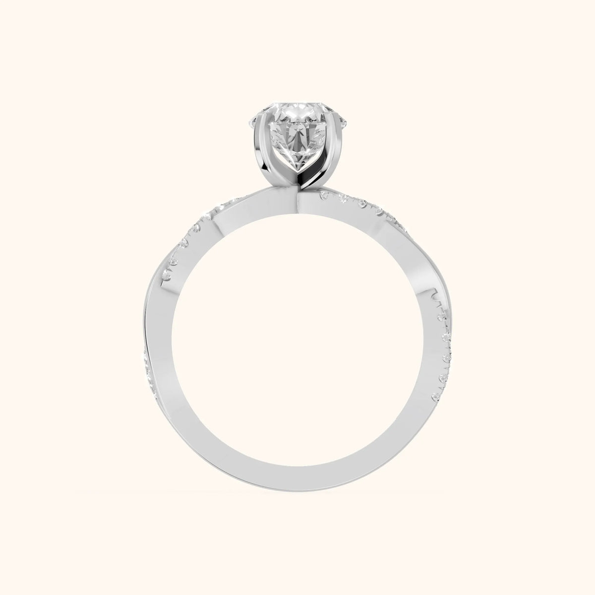 Twisted Side Stone Pear Diamond Engagement Ring in Silver - FingerView