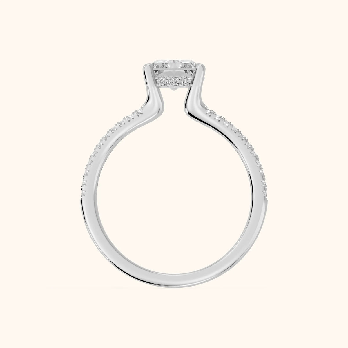 Eternal Embrace Solitaire Radiant Diamond Engagement Ring in Silver - FingerView