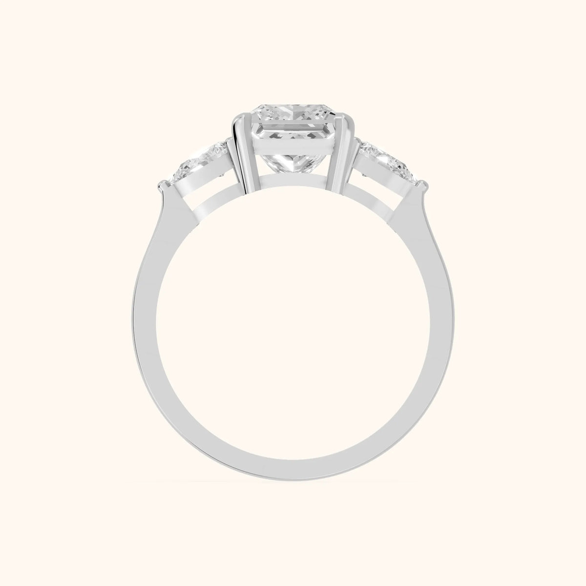 Grace Three Stone Princess Diamond Engagement Ring in White Gold - FingerView