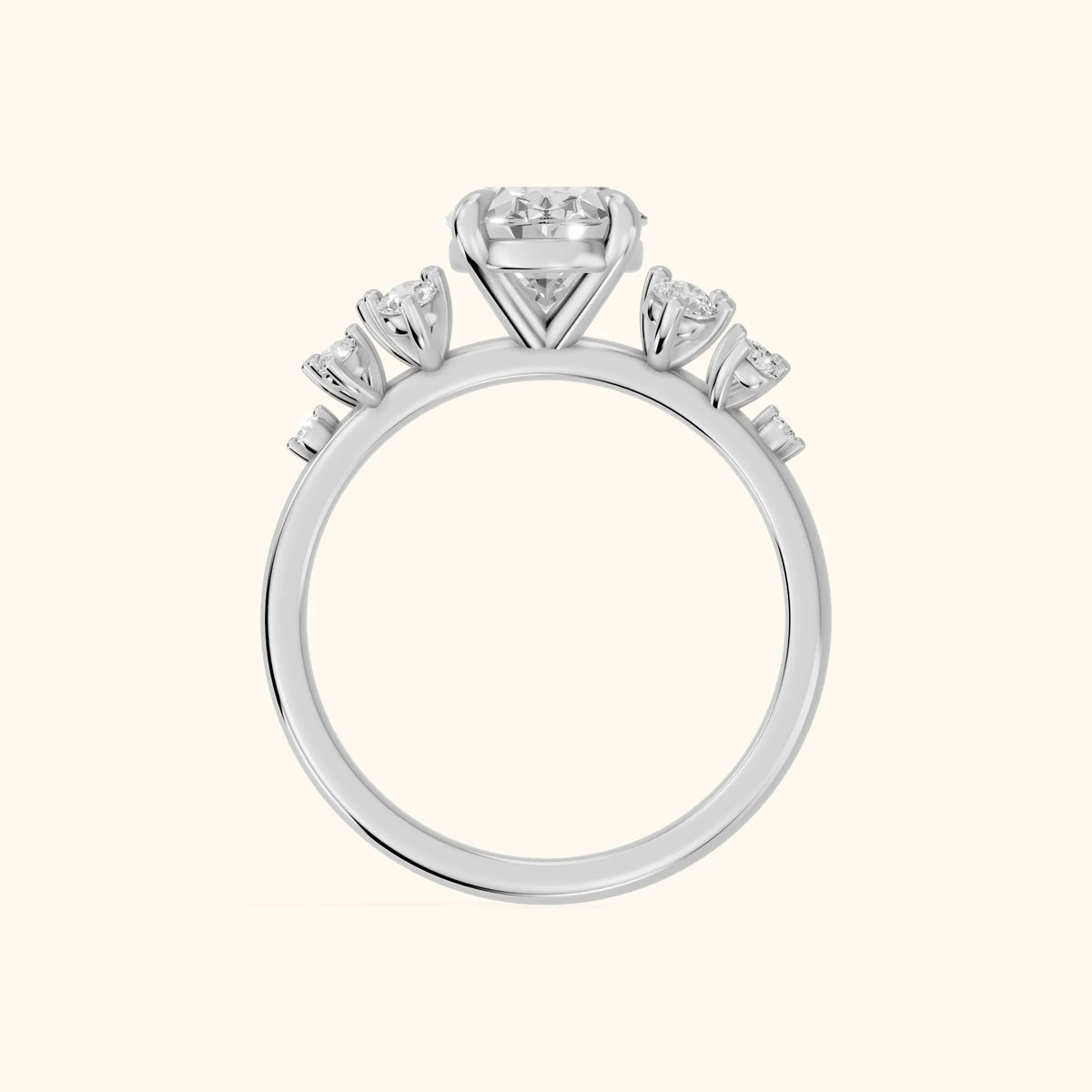 Mirabelle Cluster Oval Diamond Engagement Ring in Silver - FingerView.webp