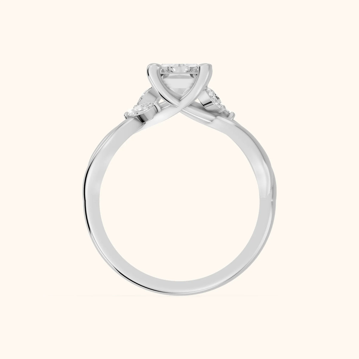 Luna Glow Twisted Radiant Diamond Engagement Ring in White Gold - FingerView