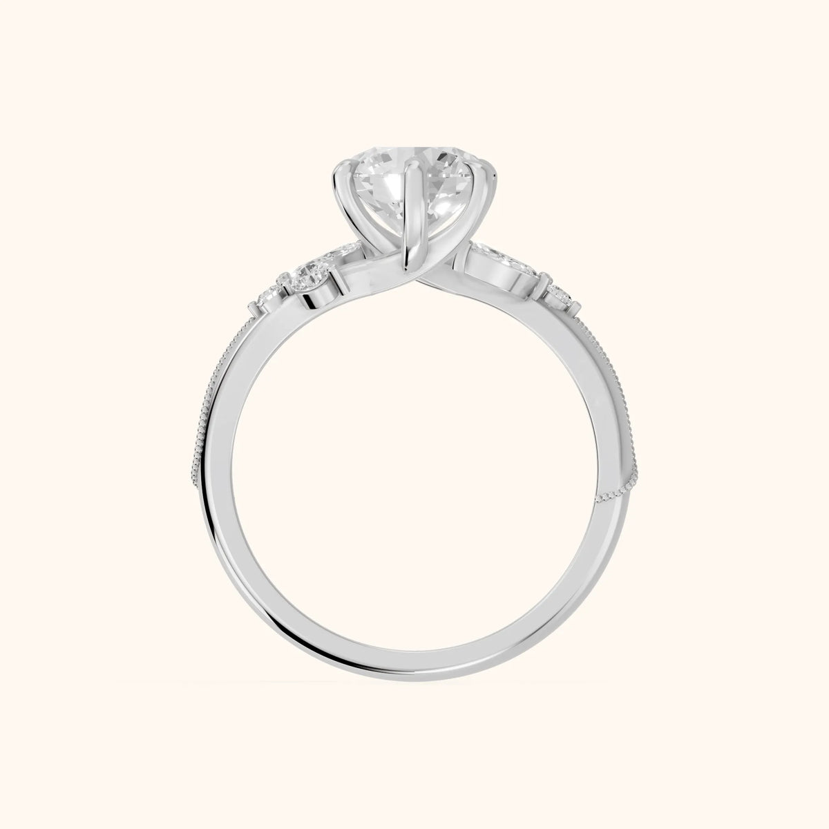 Joanna Milgrain Twist Round Diamond Engagement Ring in White Gold - FingerView.webp