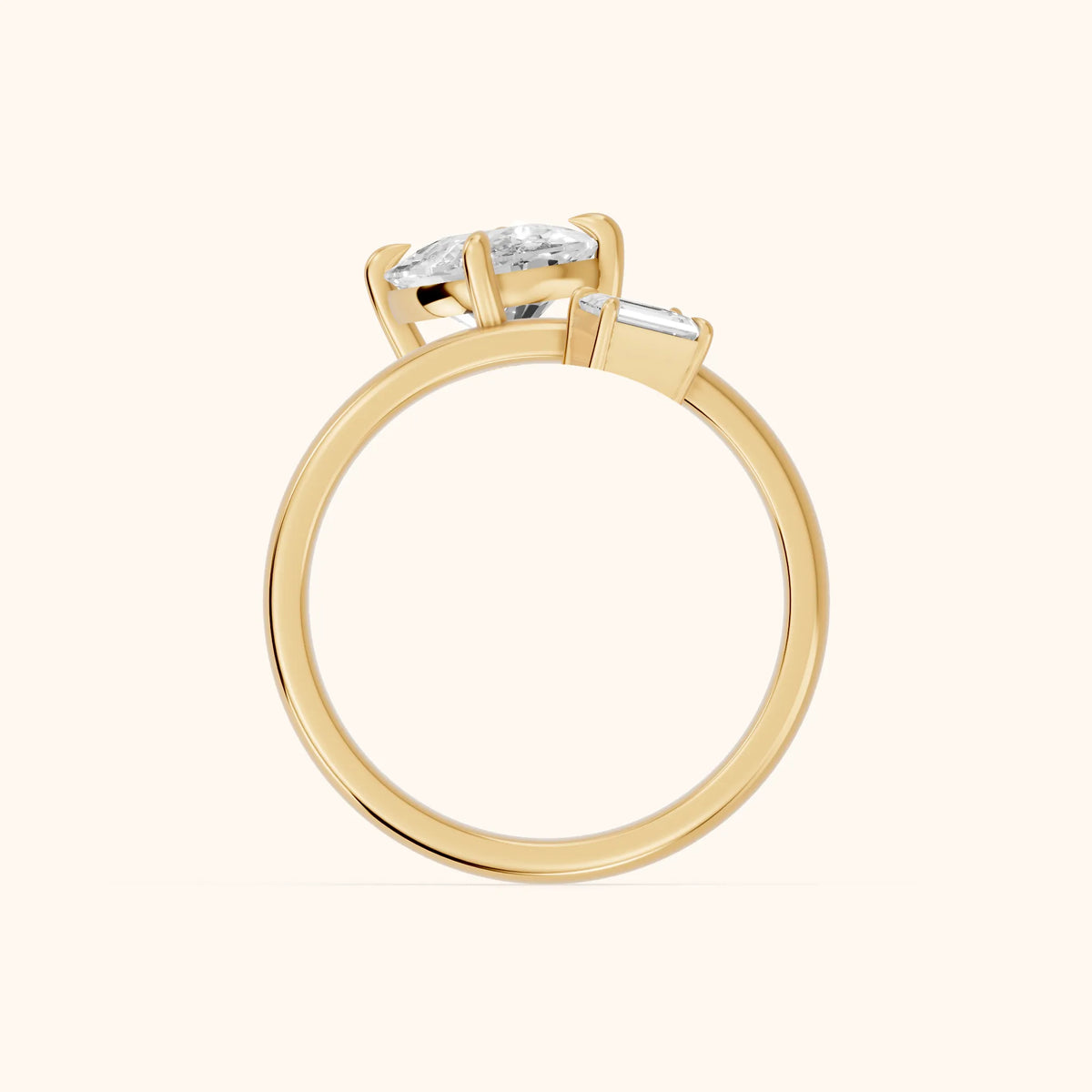 Sabrina Two-Stone Cushion & Emerald Diamond Engagement Ring in Yellow Gold - FingerView.webp