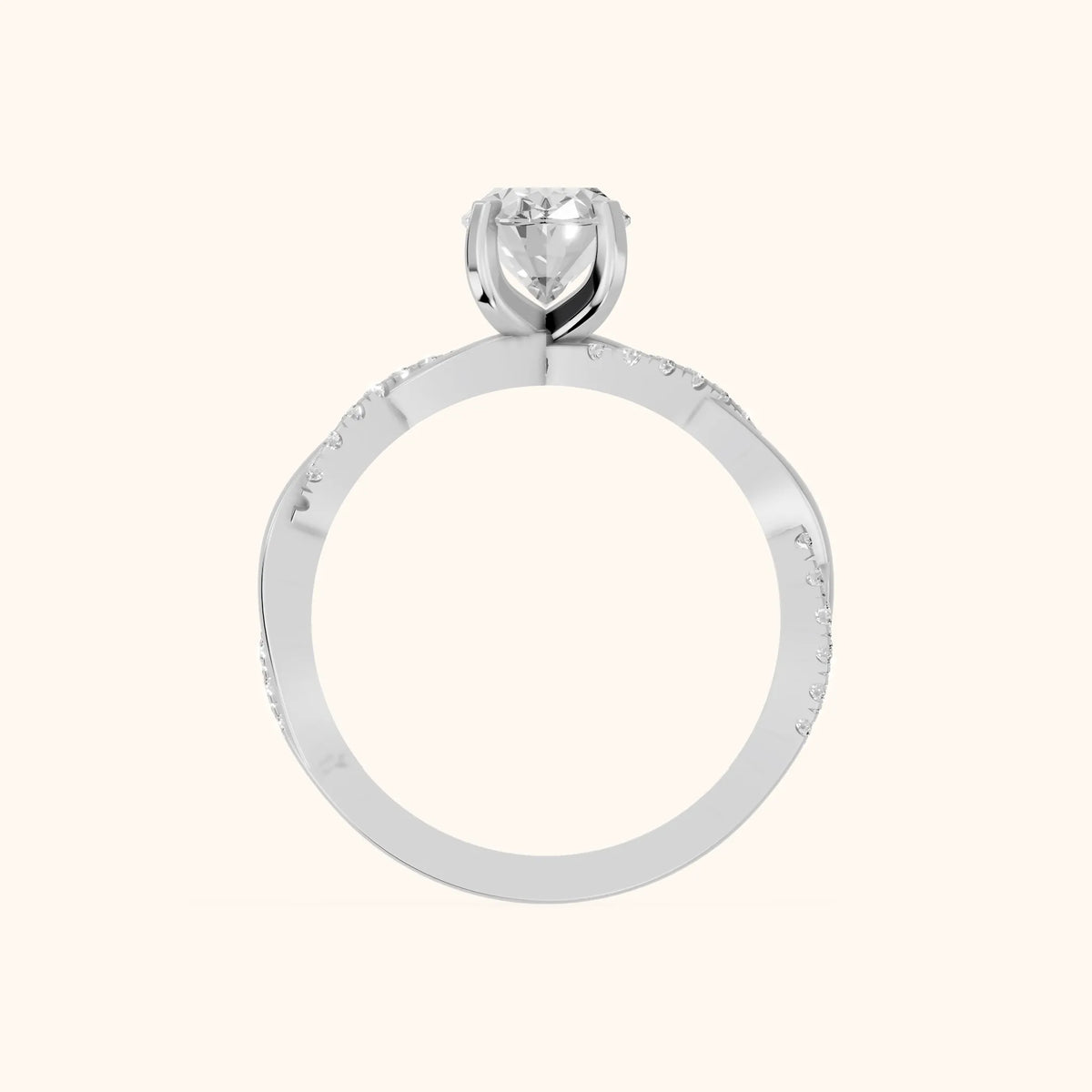 Twisted Side Stone Oval Diamond Engagement Ring in Platinum - FingerView