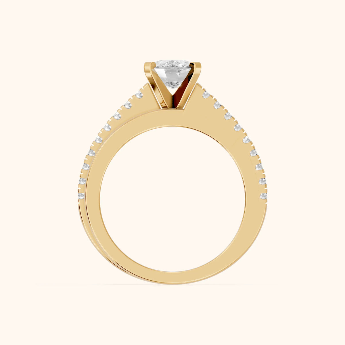 Edith Criss Cross Pavé Cushion Diamond Engagement Ring in Yellow Gold - FingerView.webp
