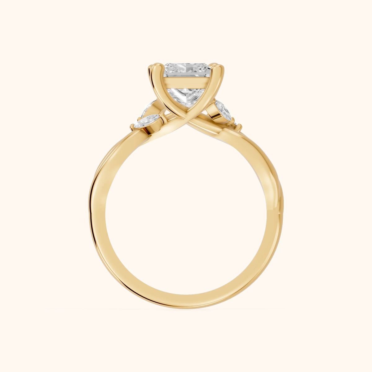 Luna Glow Twisted Princess Diamond Engagement Ring in Yellow Gold - FingerView