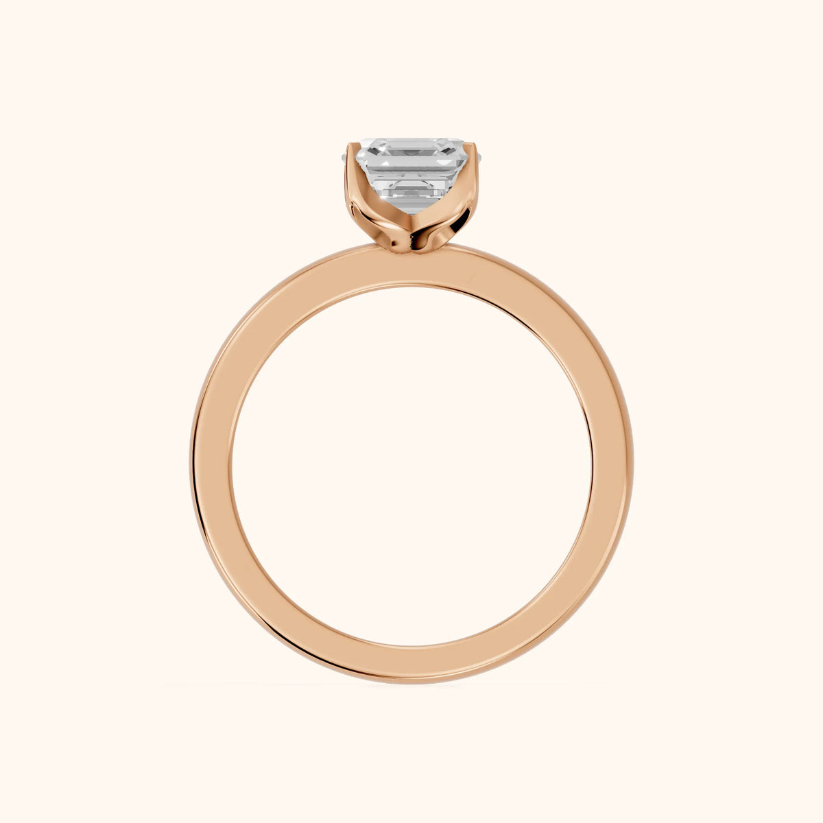 Serena Blossom Solitaire Asscher Diamond Ring in Rose Gold - FingerView