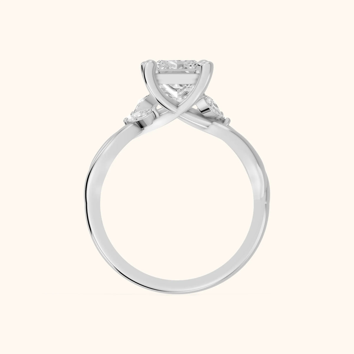 Luna Glow Twisted Princess Diamond Engagement Ring in Platinum - FingerView