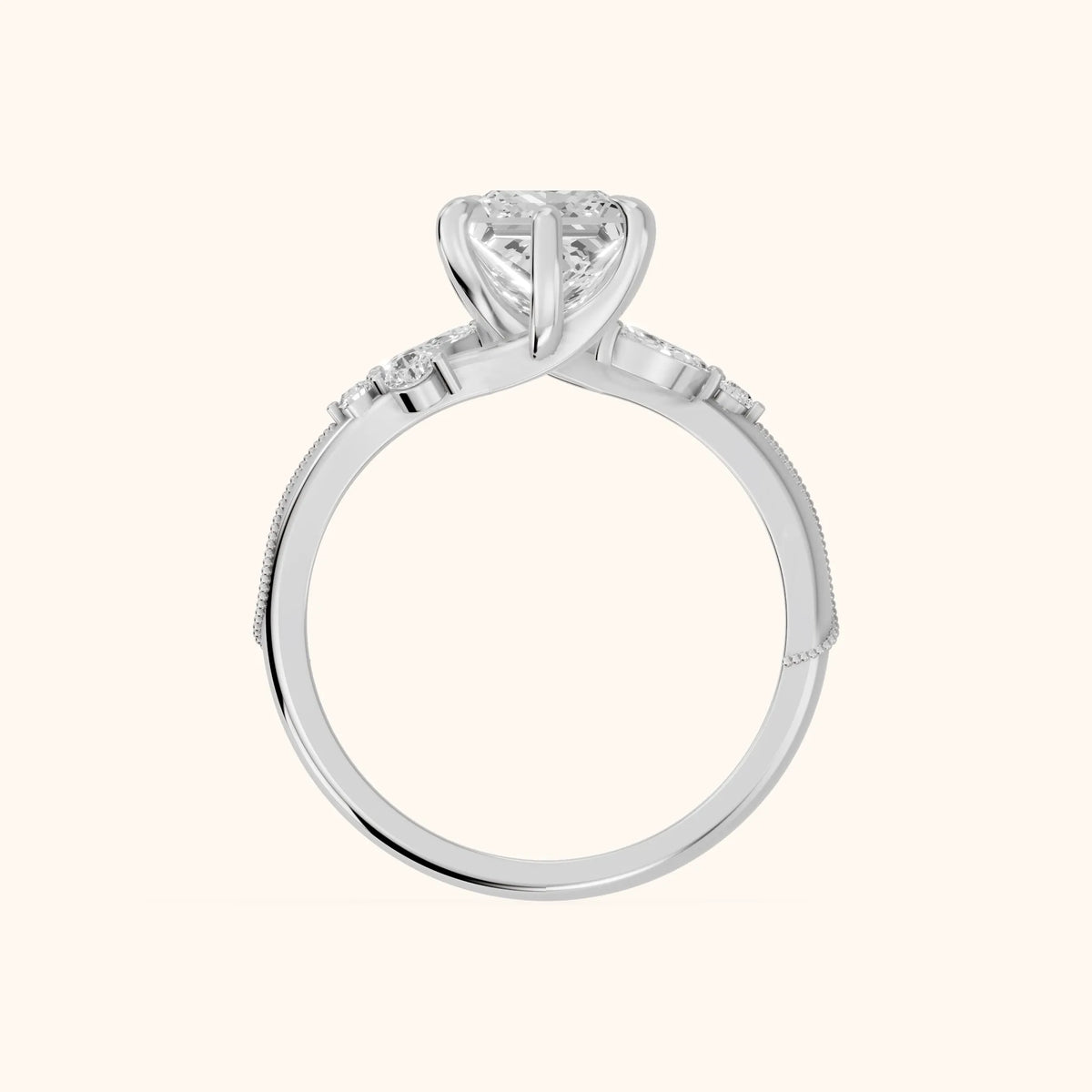 Joanna Milgrain Twist Princess Diamond Engagement Ring in White Gold - FingerView.webp