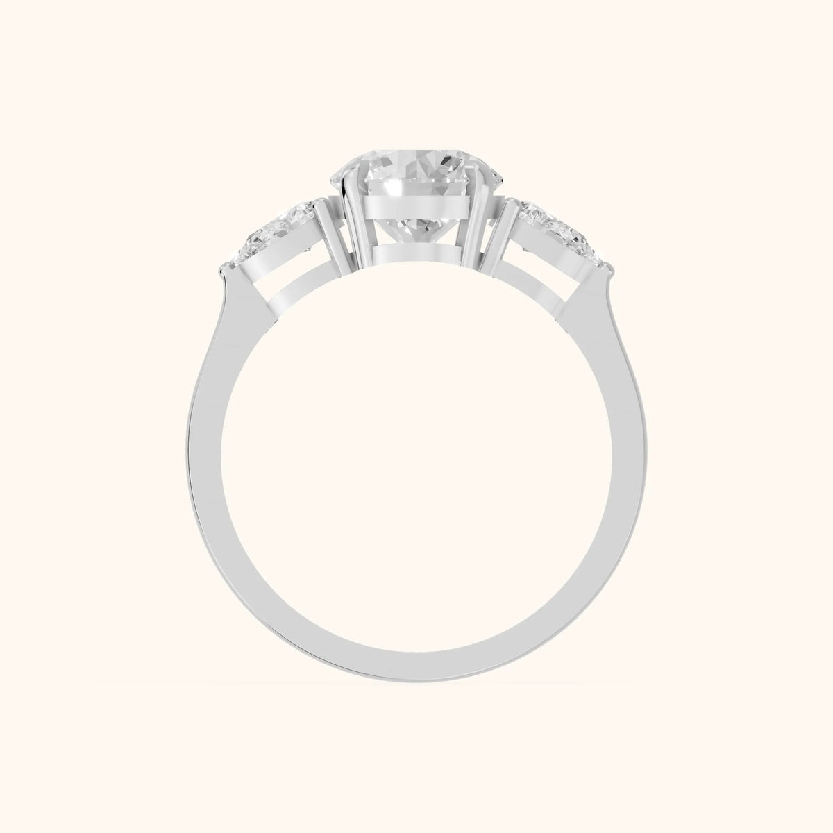 Grace Three Stone Round Diamond Engagement Ring in White Gold - FingerView