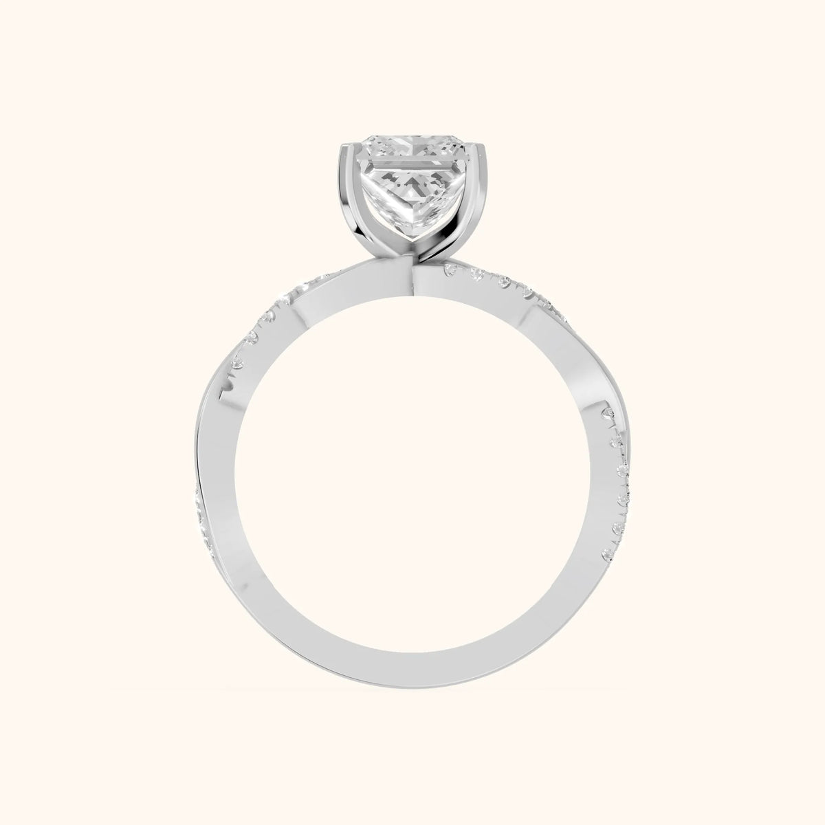 Twisted Side Stone Princess Diamond Engagement Ring in Silver - FingerView