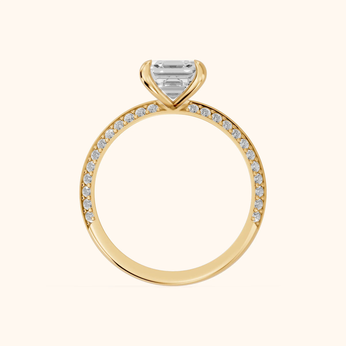 Meredith Knife Edge Pavé Asscher Diamond Engagement Ring in Yellow Gold - FingerView.webp