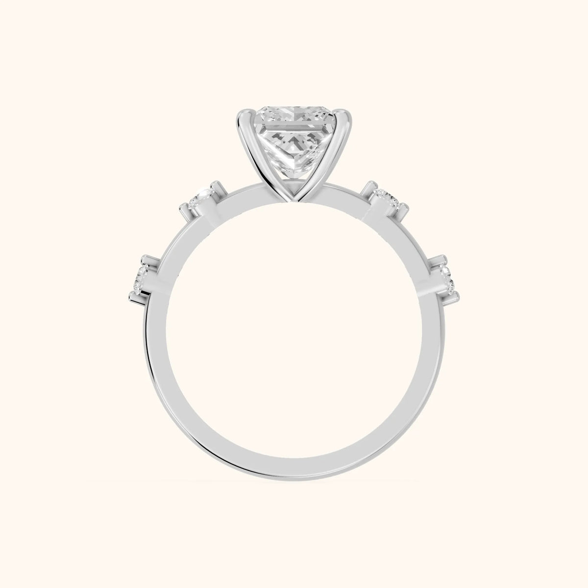 Elena Radiance Princess Cut Diamond Engagement Ring in Silver - FingerView