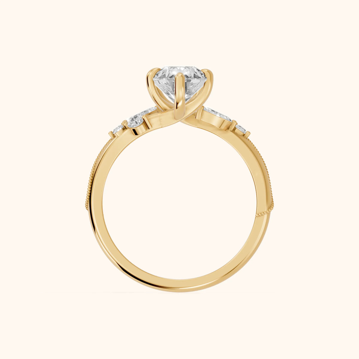 Joanna Milgrain Twist Pear Diamond Engagement Ring in Yellow Gold - FingerView.webp