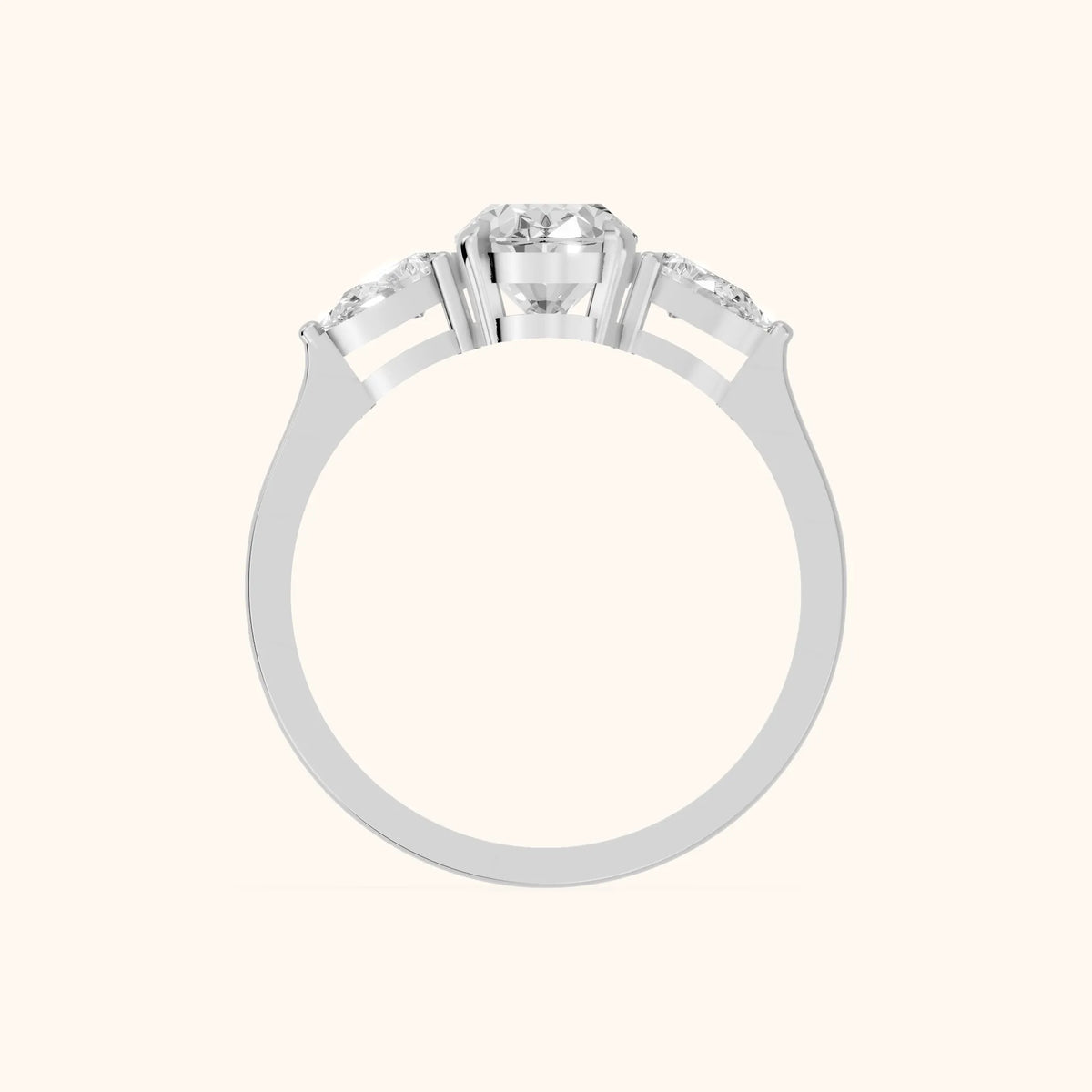 Grace Three Stone Oval Diamond Engagement Ring in White Gold - FingerView