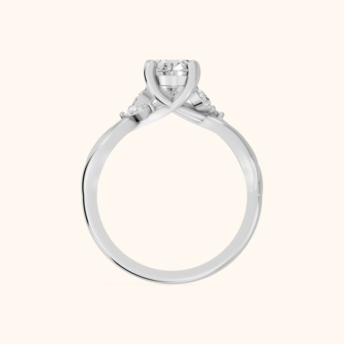Luna Glow Twisted Oval Diamond Engagement Ring in White Gold - FingerView