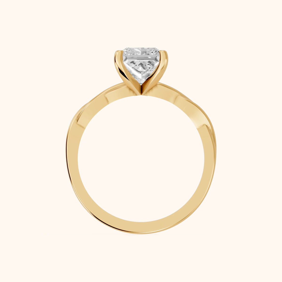 Iris Twist Princess Diamond Engagement Ring in Yellow Gold - FingerView