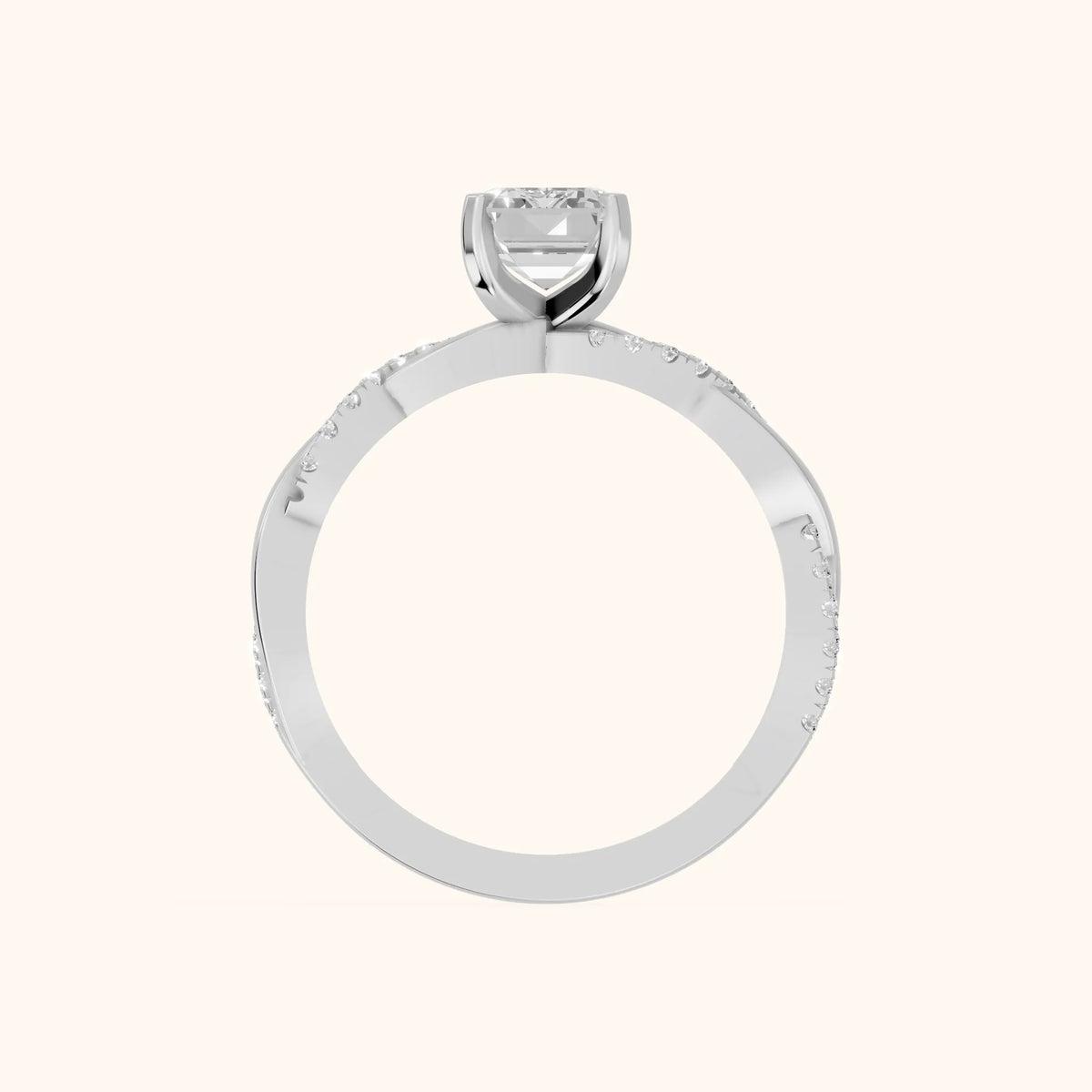Twisted Side Stone Emerald Diamond Engagement Ring in Silver - FingerView