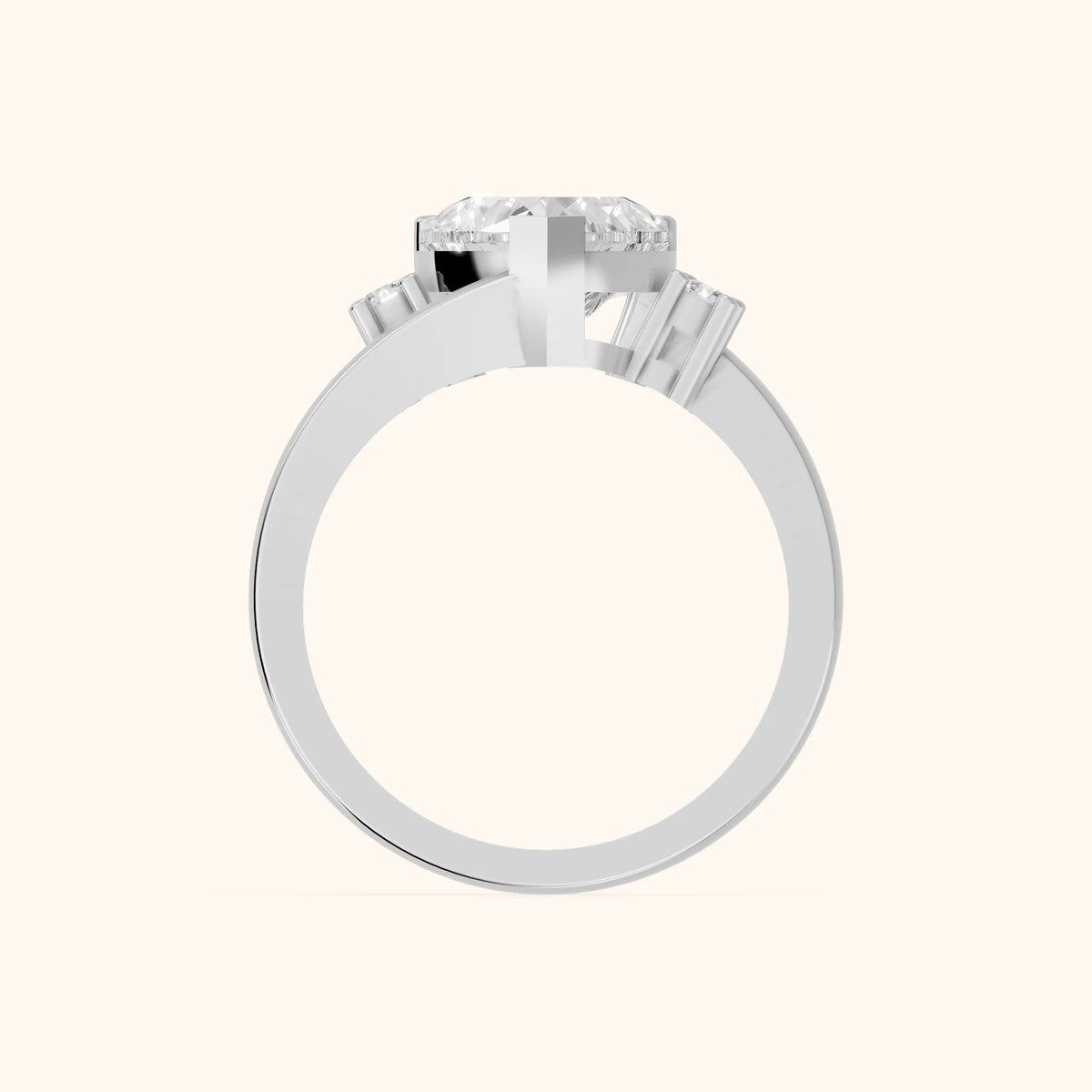 Gardenia Bypass Three-Stone Heart Diamond Engagement Ring in Silver - FingerView.webp