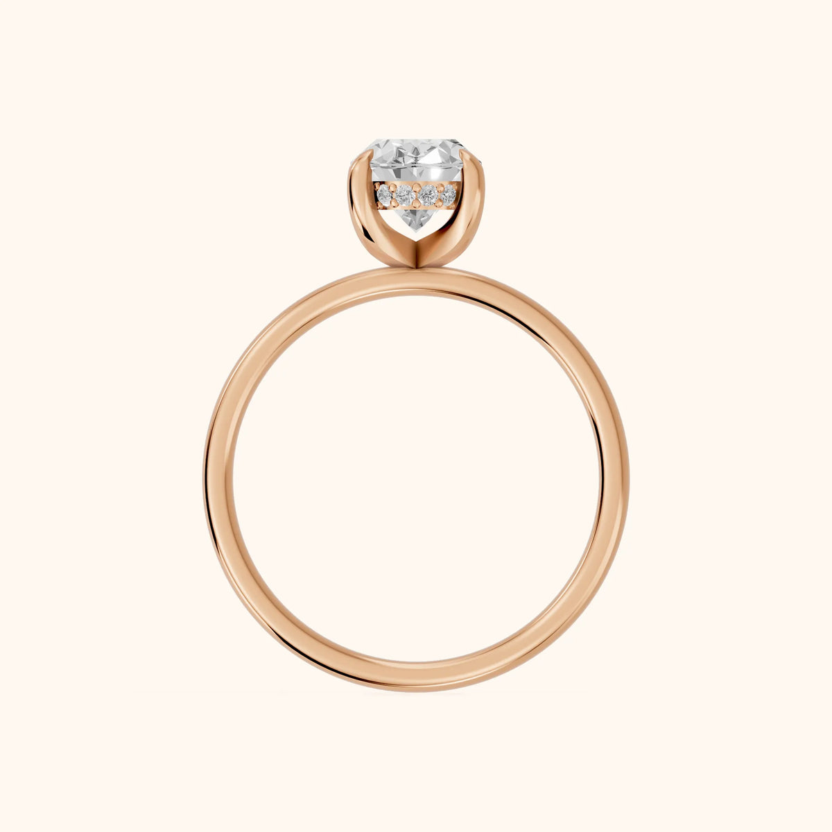 Charlotte Charm Solitaire Oval Diamond Engagement Ring in Rose Gold - FingerView