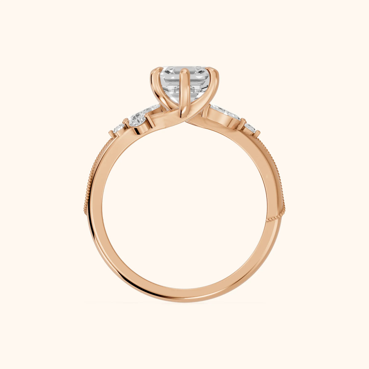 Joanna Milgrain Twist Asscher Diamond Engagement Ring in Rose Gold - FingerView.webp