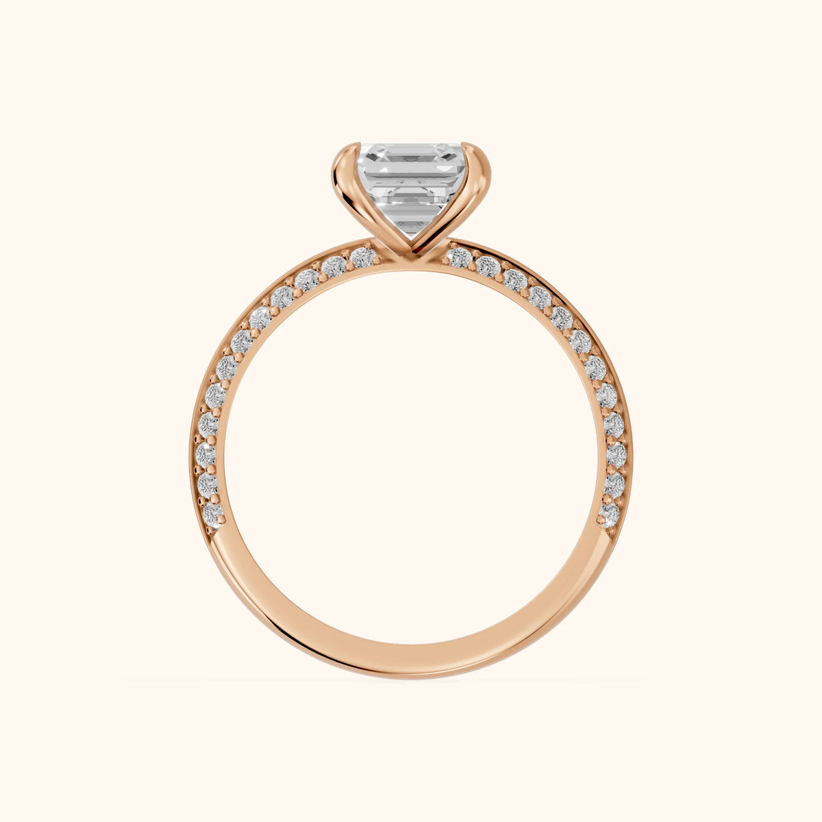 Meredith Knife Edge Pavé Asscher Diamond Engagement Ring in Rose Gold - FingerView.webp