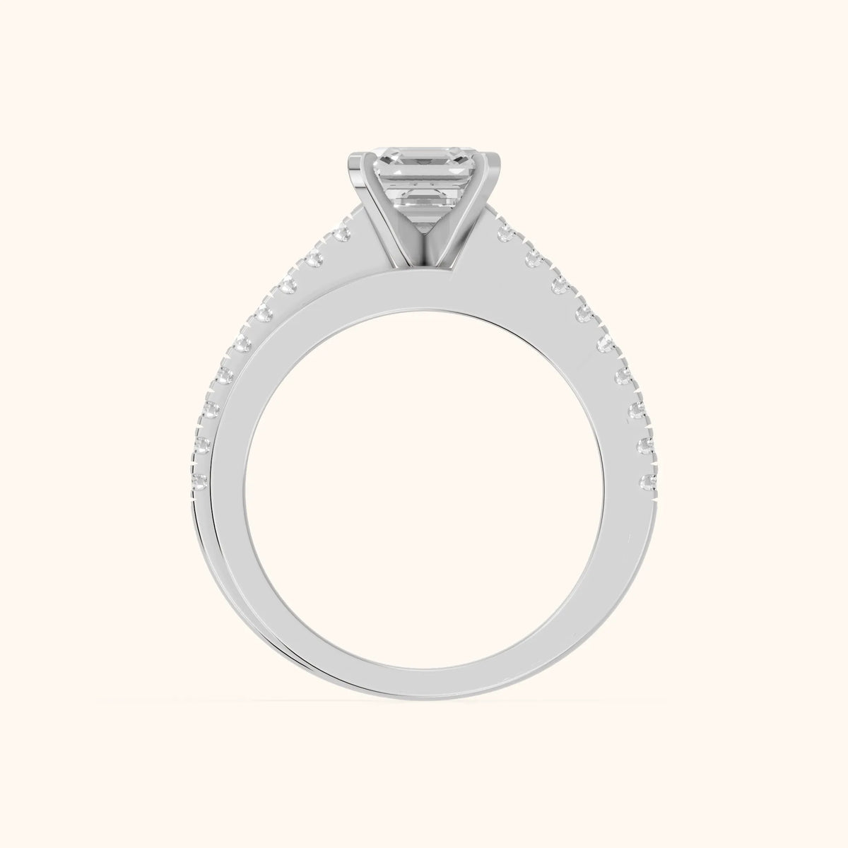 Edith Criss Cross Pavé Asscher Diamond Engagement Ring in White Gold - FingerView.webp