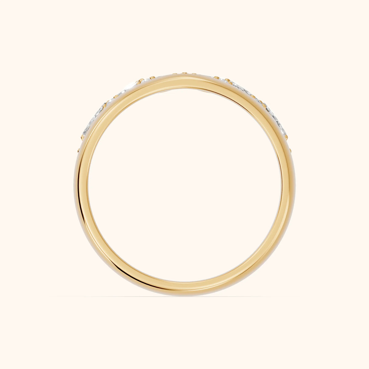 Ambika Dome Marquise & Round Diamond Wedding Band in Yellow Gold - FingerView