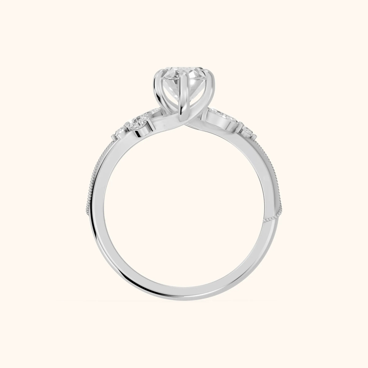Joanna Milgrain Twist Oval Diamond Engagement Ring in White Gold - FingerView.webp