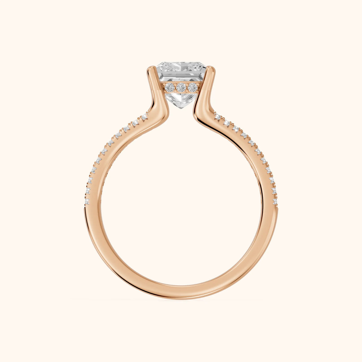 Eternal Embrace Princess Diamond Engagement Ring in Rose Gold - FingerView