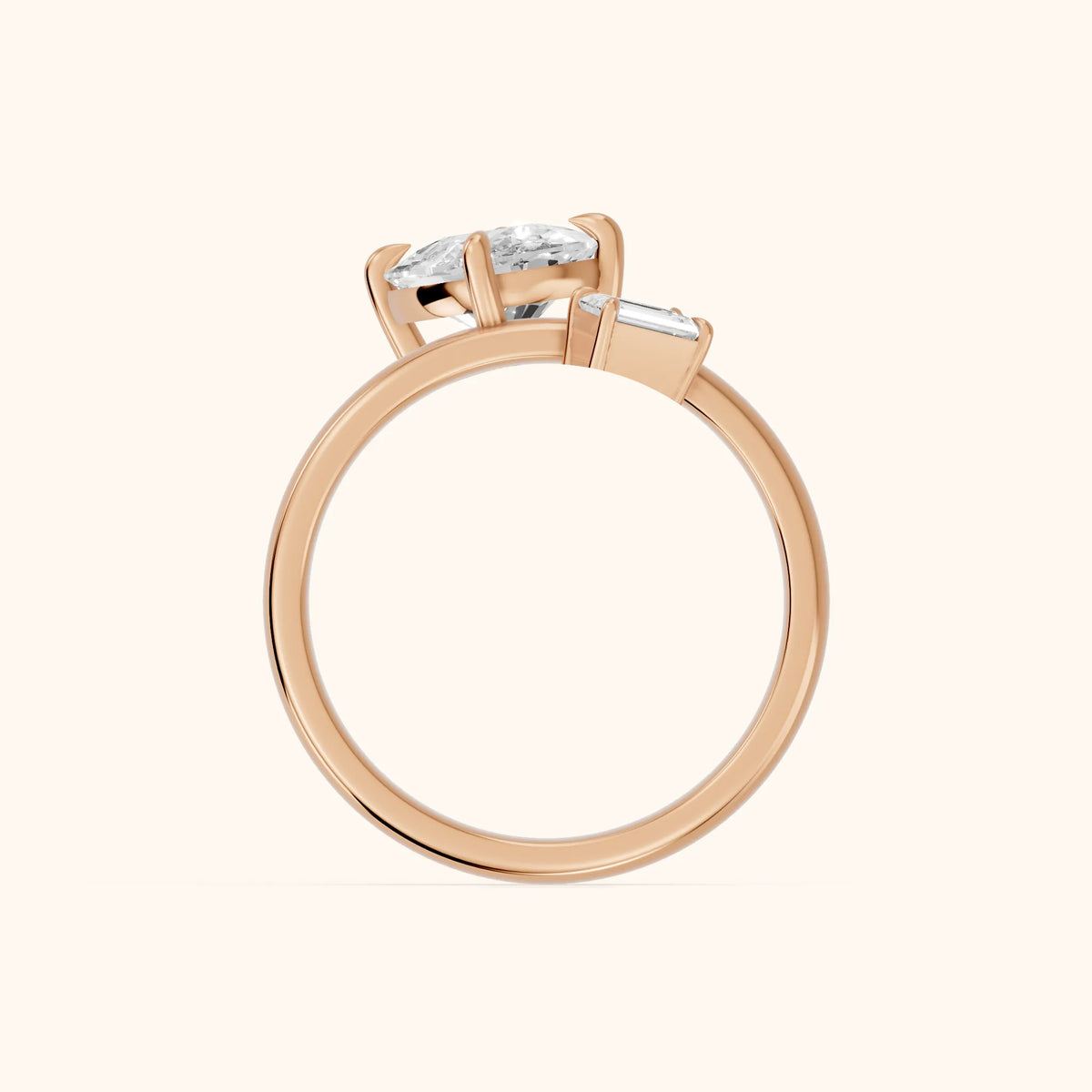 Sabrina Two-Stone Cushion & Emerald Diamond Engagement Ring in Rose Gold - FingerView.webp