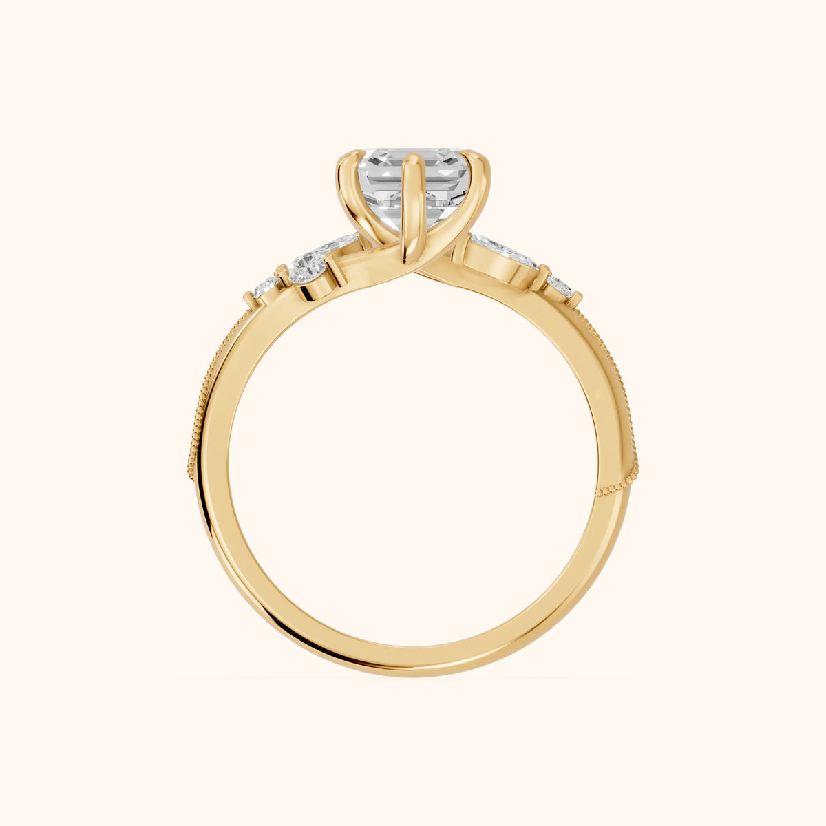 Joanna Milgrain Twist Asscher Diamond Engagement Ring in Yellow Gold - FingerView.webp