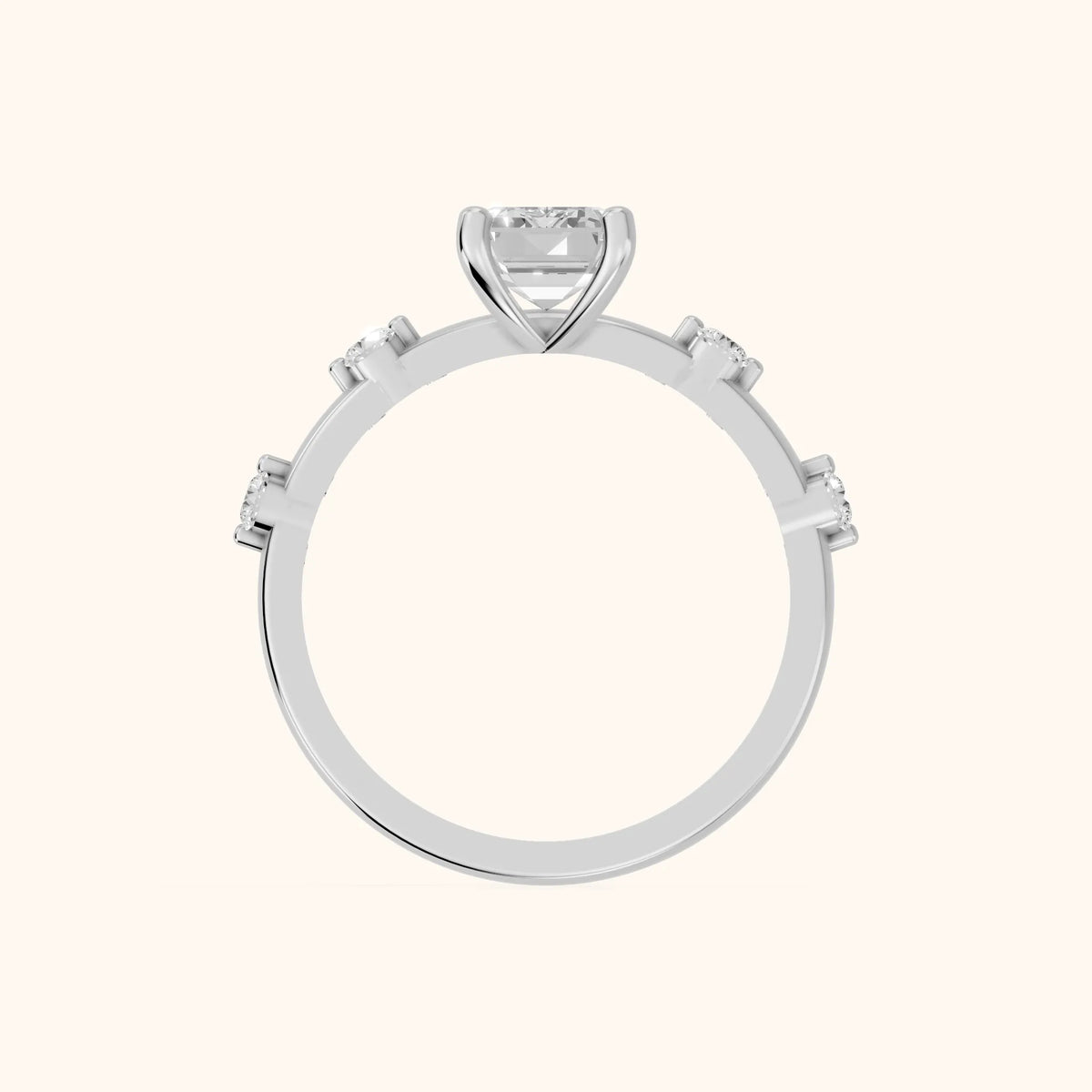 Elena Radiance Solitaire Emerald Diamond Engagement Ring in Silver - FingerView